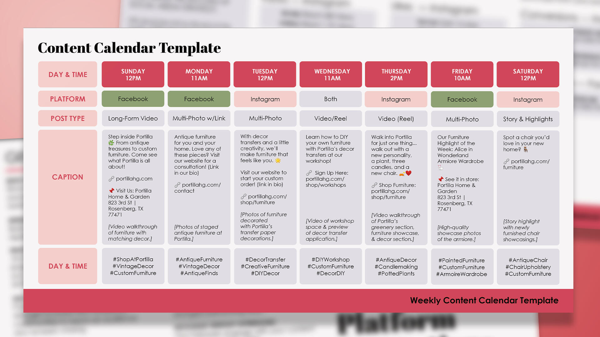 Portilla: Content Calendar Portilla: Content Calendar